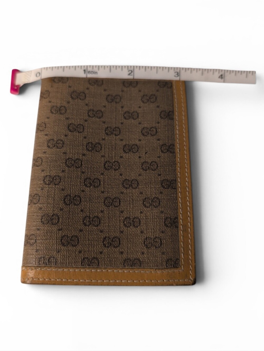 Vintage Gucci 80s Fold Card Holder License Monogram Leather Trim Preloved - Picture 16 of 16
